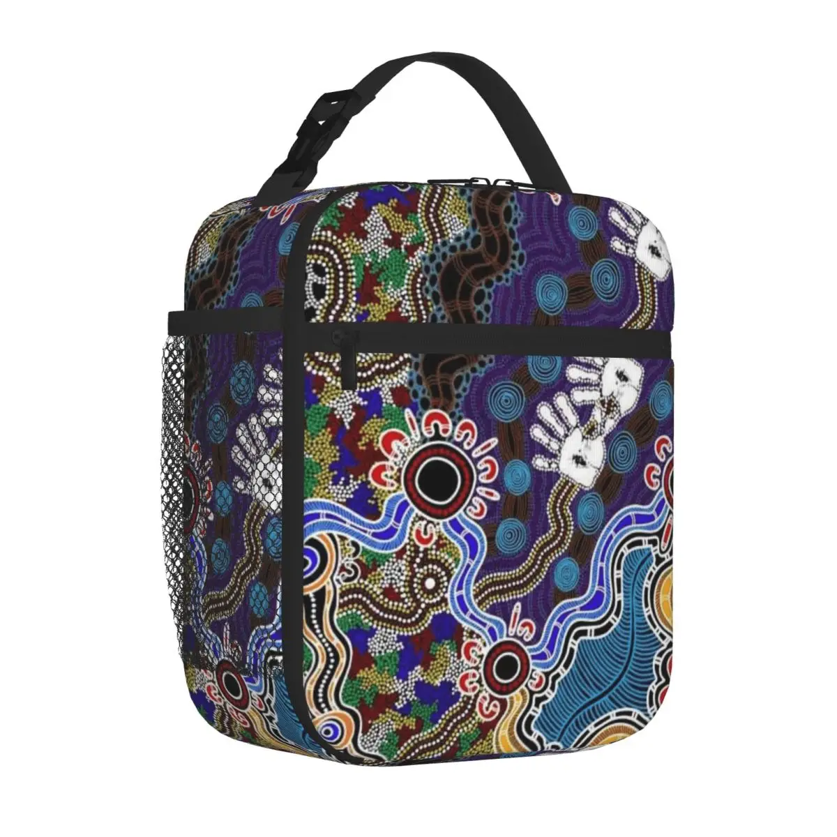 Bestselling Authentic Aboriginal Art - Discovering Your Dreams Stitched Detail Insulated Lunch Pouch Student  School Lunch Bag