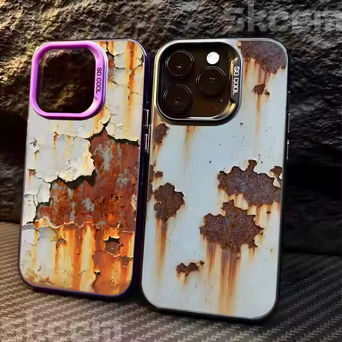 Retro Rust Pattern Electroplate Silver IMD Case For Samsung Galaxy S25 Ultra S24 S23 S22 S21 Plus S20 A15 A34 A35 A54 A55 Cover