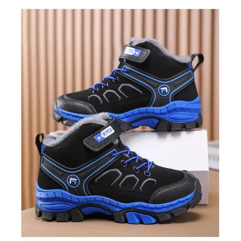 

Winter Childrens Snow Boots Plush Warm Pu Leather Soft Kids Cotton Shoes Outdoor Non-slip Luxury Boys Cotton Boots Size 30-39