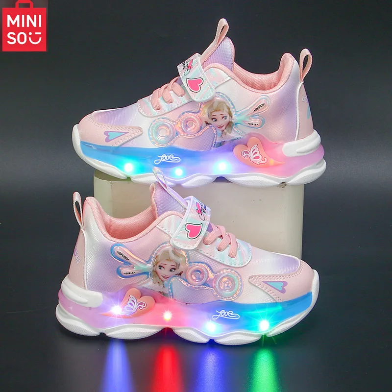 

Miniso Elsa Light-Up Sneakers for Girls, Princess Themed Athletic Shoes