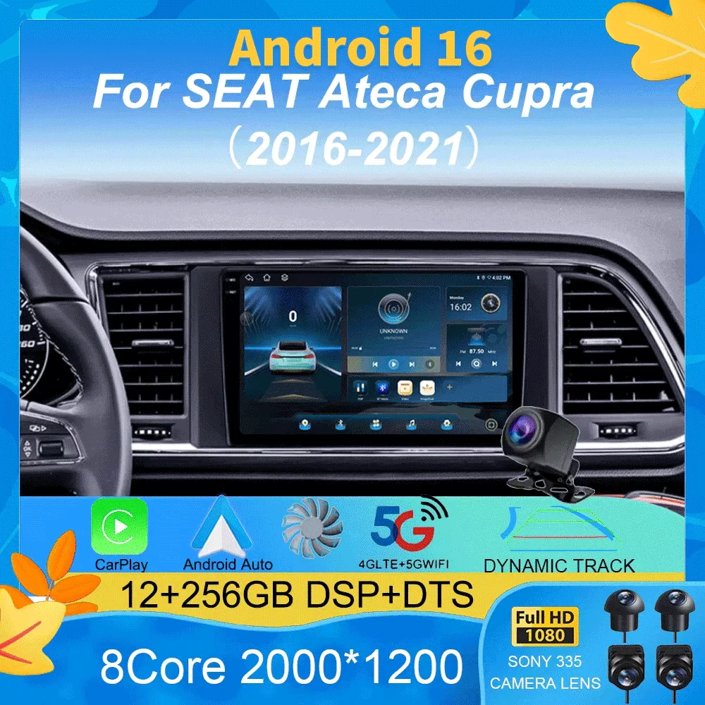 Android 16 Carplay Auto 2K Screen Car Radio Multimedia Player For SEAT Ateca Cupra 2016 - 2021 2 Autoradio Stereo 2din Head Unit