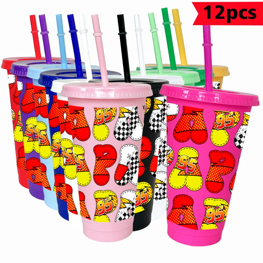 12 قطعة/الحزمة ديزني، لايتنينج ماكوين، سباق 26 أونصة بهلوان بلاستيكي ملون لحفلات أعياد الميلاد، أواني للشرب، كوب قهوة عصير #1