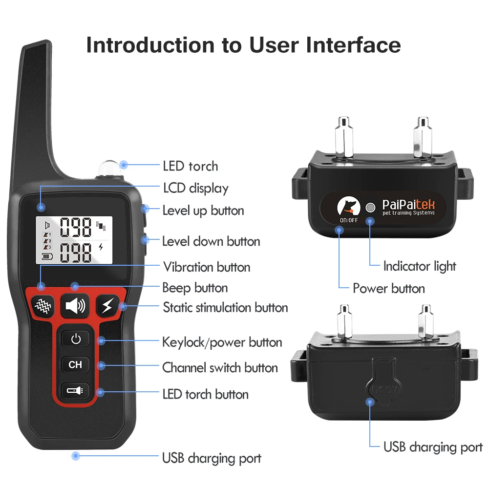 Dog Training Collar with Remote Behavior Correction Beep Vibration Static Stimulation 1000m Range LCD Display IPX7 Waterproof