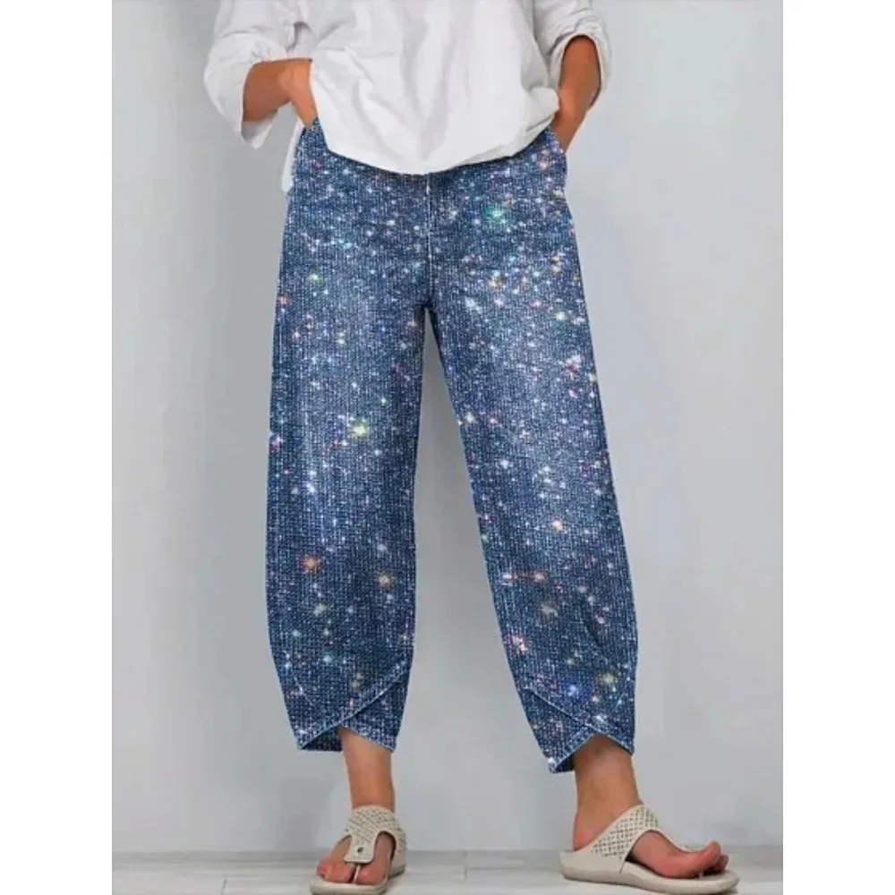 Vintage-Haremshose mit Rosenmuster, kurz geschnitten, lockere Tulpenform, knöchellang, lässige Hose für Zuhause, Loungewear, Urlaub – Detail 14