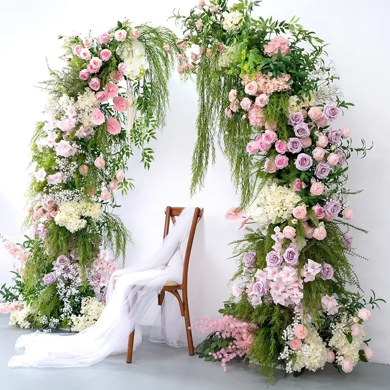 European Country Style Horn Arch Floral Arrangement | Artificial Flower Wedding Backdrop for Photography & Event Decoration