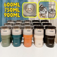 600ml 750ml 900ml Coffee Cup Thermal Vacuum Mug Stainless Steel Non-slip Leak-Proof Thermos Insulated Cup Milk Tea Water Bottle