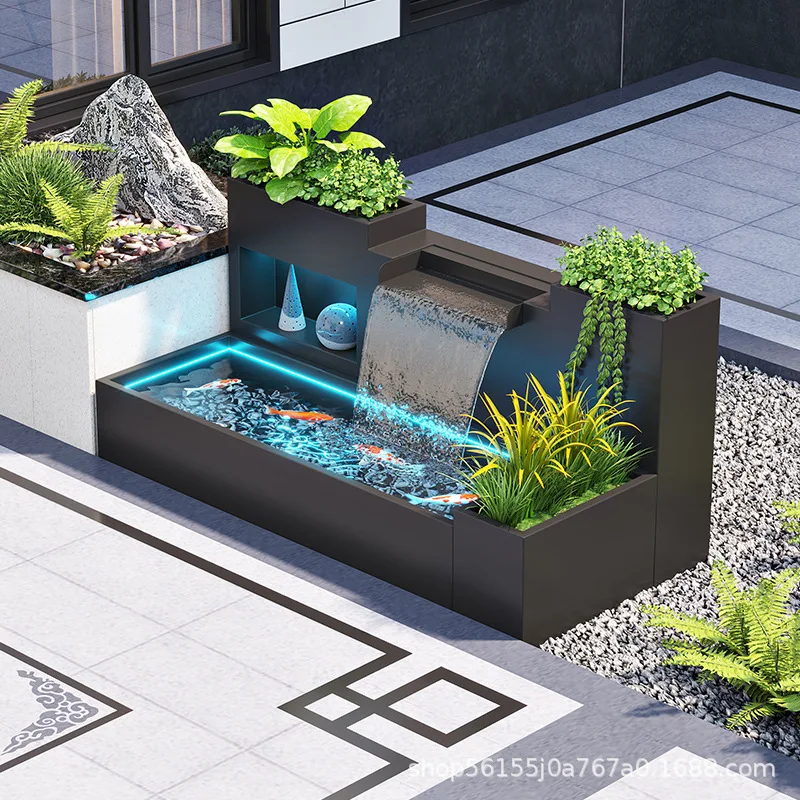 H175 Custom Fish Tank Waterfall Weatherproof Flower Pot Decorative Aquarium Artware For Mall Hotel Home Water Cycle Anti Leakage