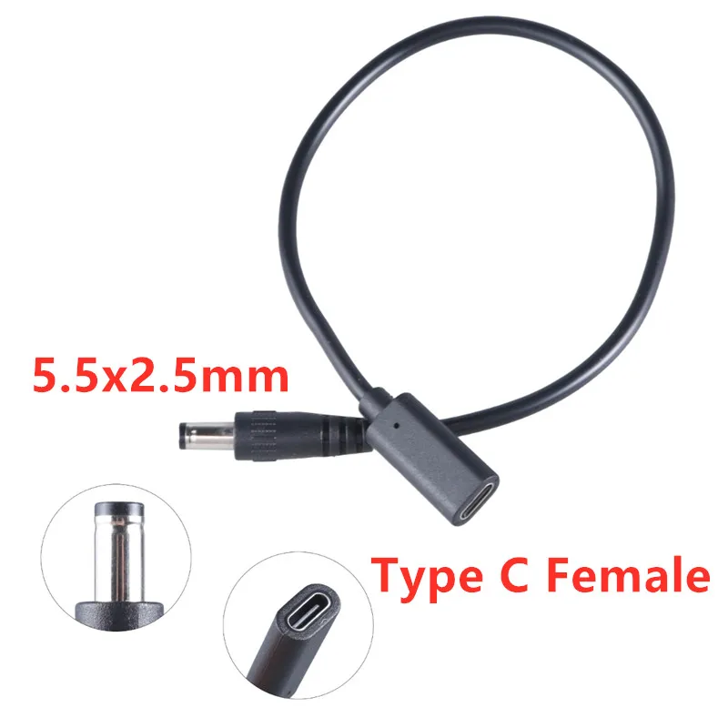 30cm Kabel zasilający USB typu C żeński na DC 5,5x2,5 mm 9V/12V/15V/20V 3A Adapter złącza DC Kabel do routerów Głośnik z oświetleniem LED