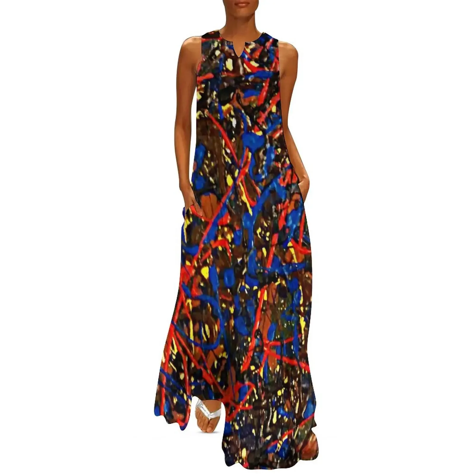 

Abstract #10 Chaos in Red & Blue Long Dress summer clothes for women Casual dresses Dress