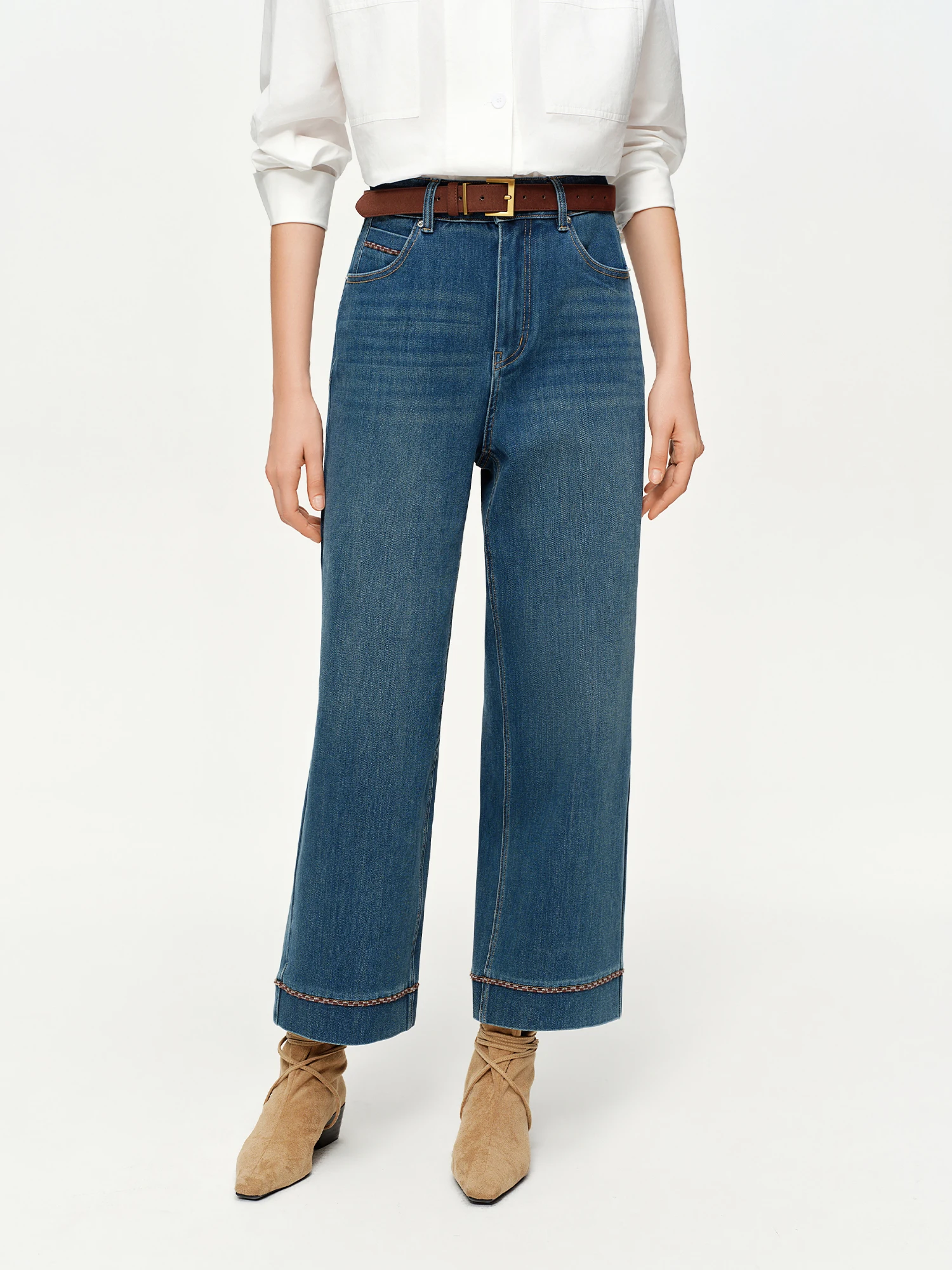 DUSHU Double-length Jeans Women High-waisted Slim-fit Classic Straight Pants High Waist Elegant Office Lady Spring Trendy