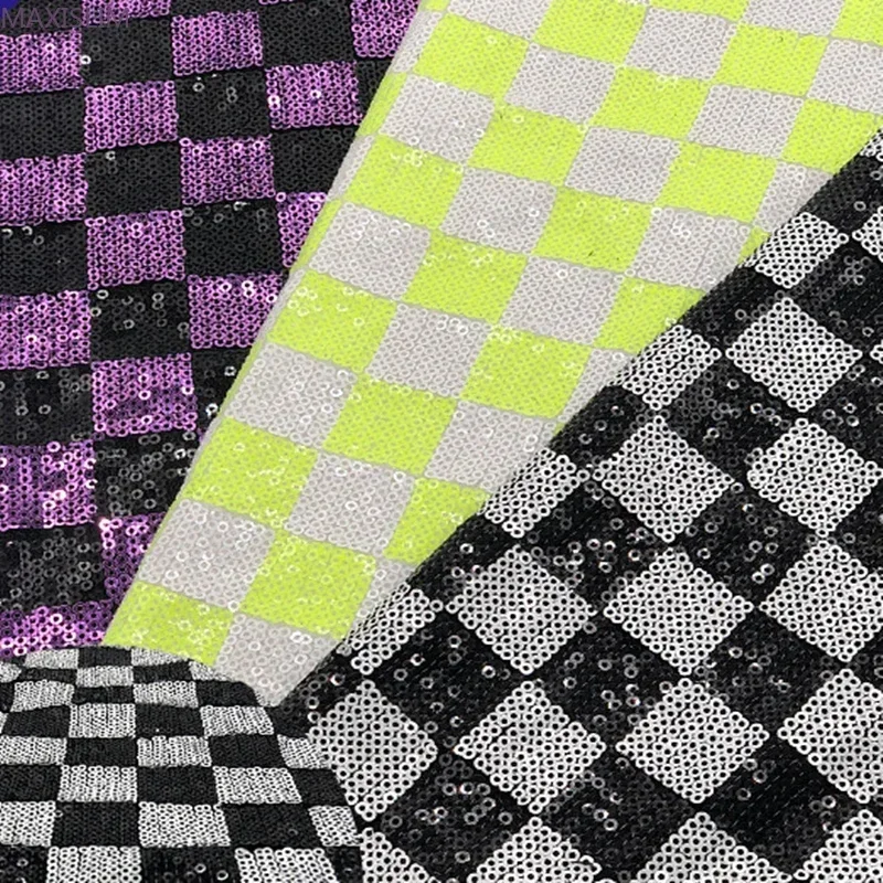 3MM Sequin Fabric Flannel Checkered Pattern Fabric Wholesale Background Tablecloth Dress Boxes Bags Home Decoration Wide：125CM