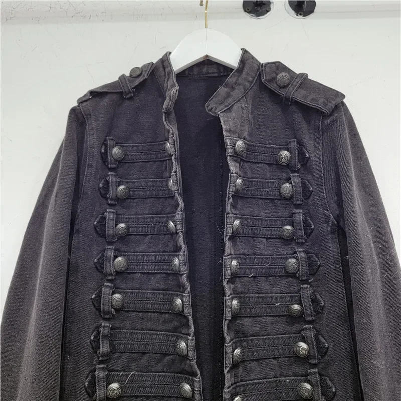 

Autumn New Fashion Vintage Stand Collar Slim Short Denim Jackets Women Double-breasted Black Jeans Jacket Coat Female Streetwear