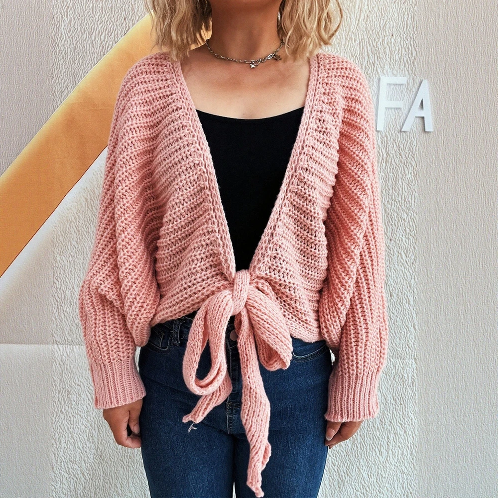 

Long Sleeve Round Neck Cardigan Autumn Winter Clothes Button Decoration Loose Fit Commute Style Women's Open Front Knitwear