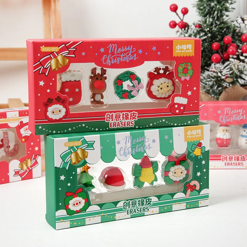 Christmas Eraser Gift Box Can Be Spliced Cartoon Pencil Eraser Wholesale Gift For Primary School Students' School Supplies.