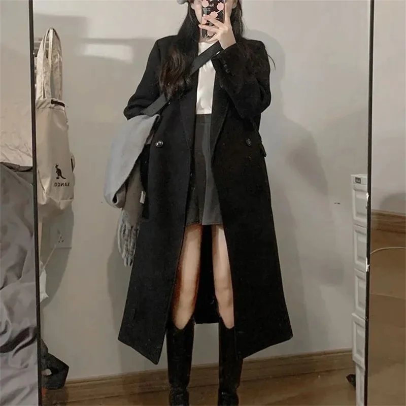 

Korean Loose Long SleeveTurn-down Collar Solid Woolen Coats Women Double-faced Cashmere Coat Winter 2025 Autumn