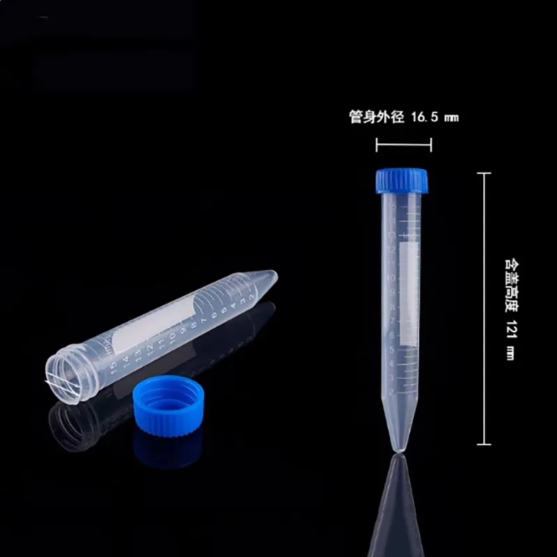 Pack of 100pcs 15ml Plastic Centrifuge Tubes, Conical Bottom, Graduated Marks, Blue Screw Cap