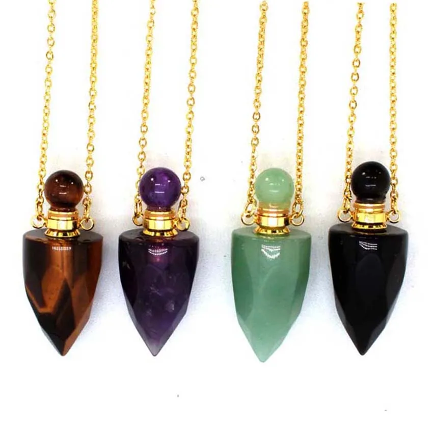 Charms Natural Healing Crystal Perfume Stone Diffuser Pendant Necklace for Women Amethyst Rose Quartz Choice Men Jewelry Gifts