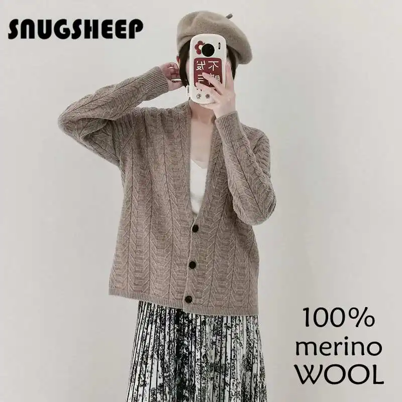 merino wool cardigan style women knitted top brown jacket coat womens vintage sweater designers aesthetic woman cardigans fall v