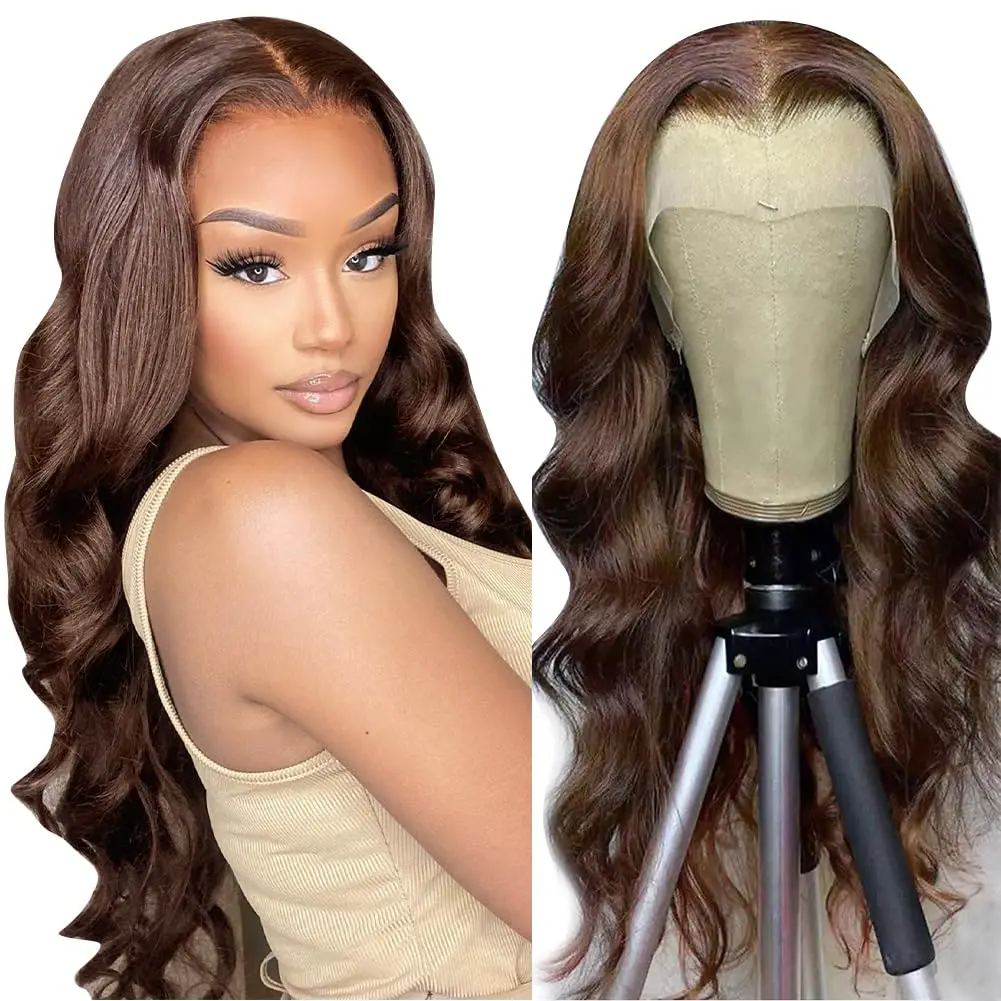 Light Brown 13x4 Synthetic Lace Front Wigs For Women Loose Wave Wig Body Wave Lace Frontal Wig Glueless Pre Cut 180% Density