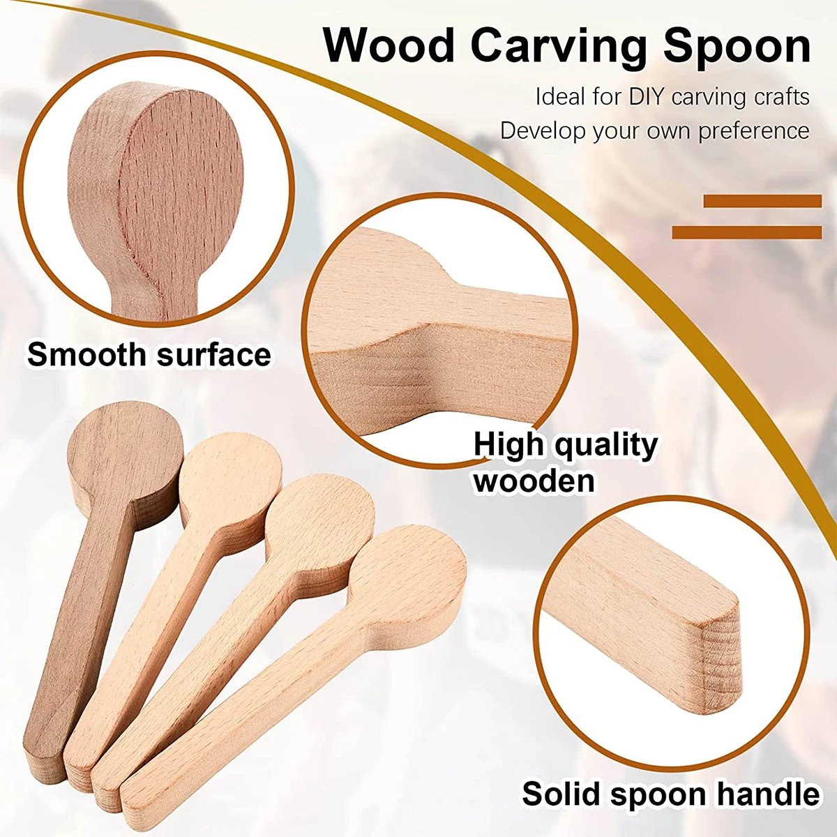 5Pcs Wood Carving Spoon Blank Kit Beech and Walnut Unfinished Wooden Spoon Portable Wood Carving Block Wooden Whittling Art