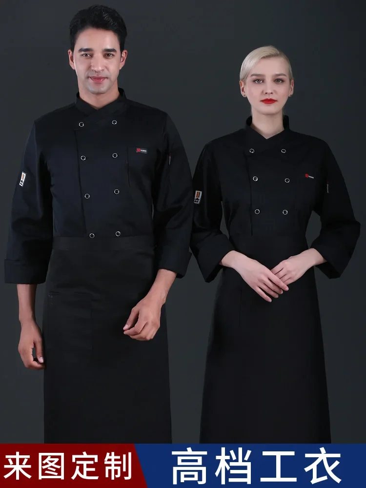 Workwear Chef Overalls Long Sleeve Kitchen Clothes Women Chef Coat  Chaqueta Chef  Chef Uniform  Waitress  Catering Clothes