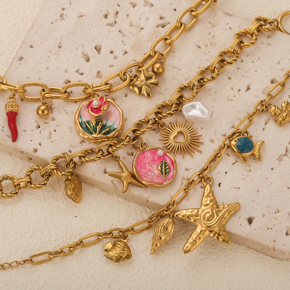 GIOIO roestvrij staal zeester schelp armband vergulde hanger armbanden voor vrouwen sieraden waterdicht trendy sieraden cadeau