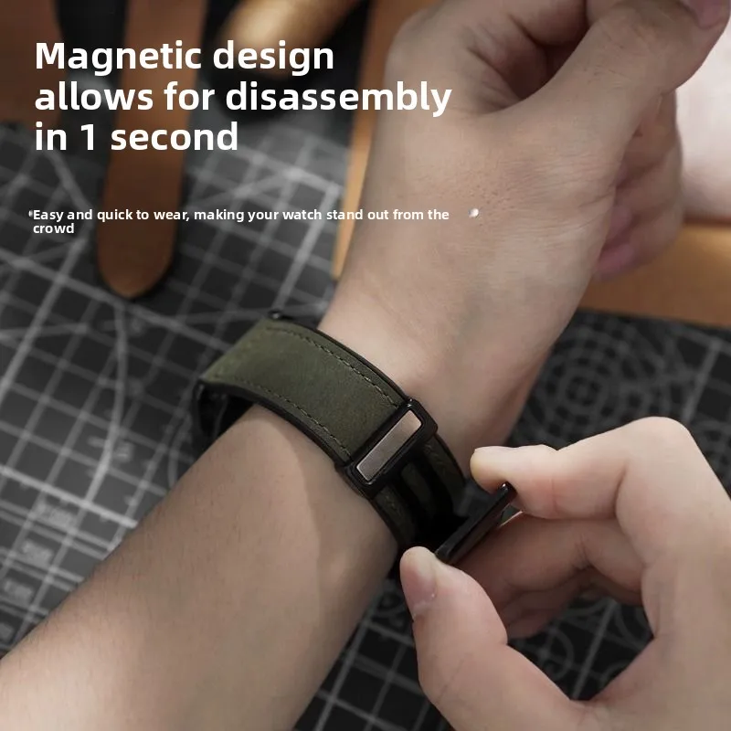 Suitable for Huawei watches with silicone leather straps 20/22mmWatch strap Samsung magnetic folding clasp strap
