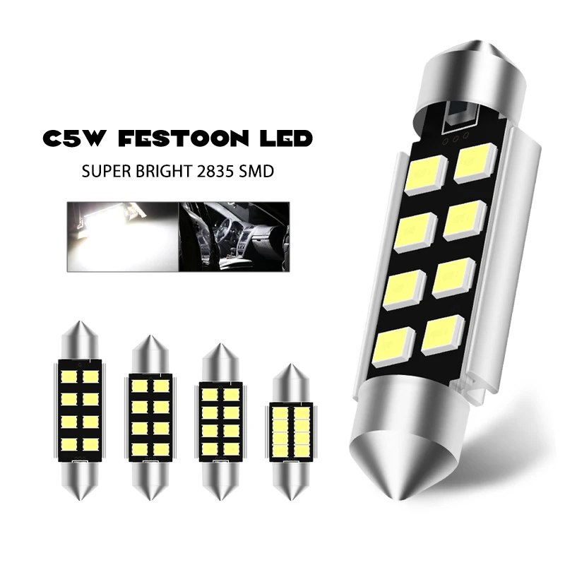 

2X C5W C10W LED Bulbs 8SMD 31mm 36mm 39mm 41mm Canbus Festoon Car Dome Bulb Interior Reading License Plate Lamp White Free ErroR