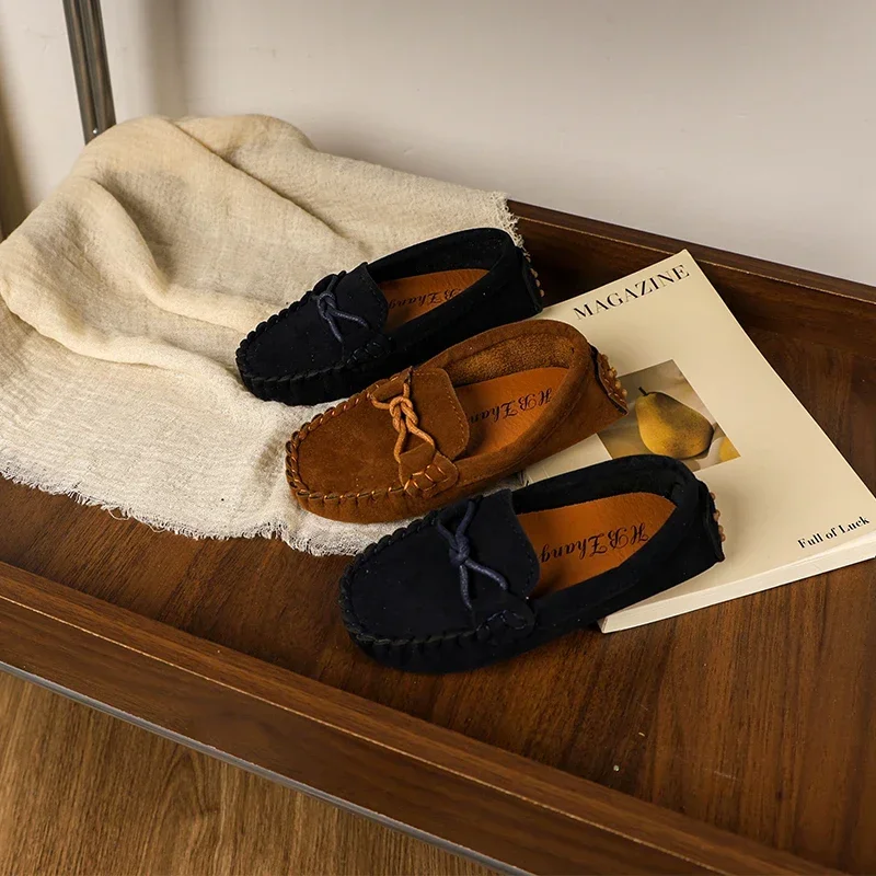 Children's Loafers Simple Causal Girl Leather Shoe Solid Color Versatile Kids Fashion Boys Flat Moccasins Soft Bottom Non-slip