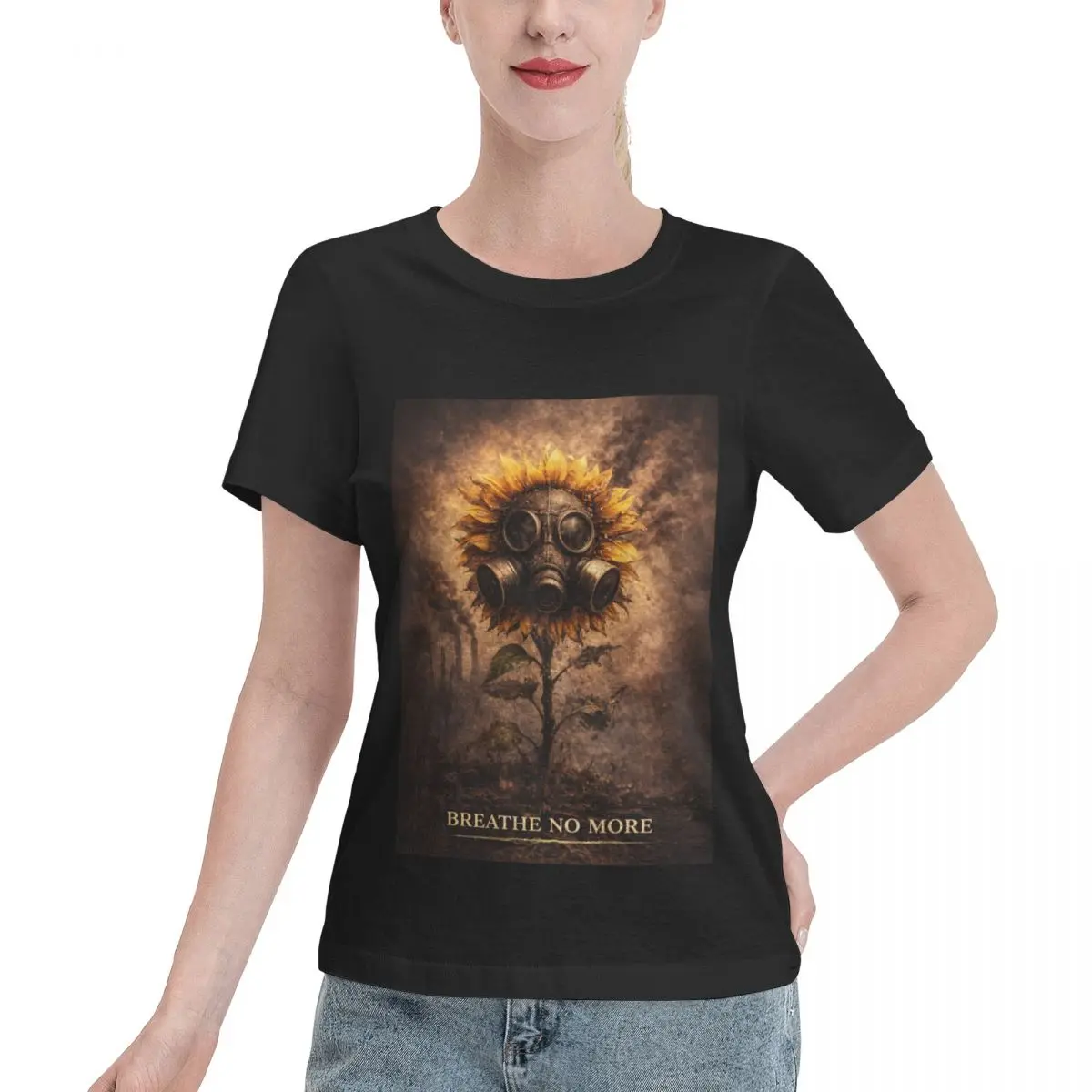 Value Pack Breathe No More Air Pollution Environmental Sunflower Design Women's T-shirt Aesthetic Wholesale Blank Tee