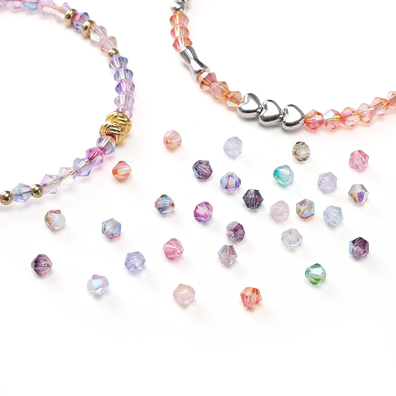 

130/260pcs/bag 4mm Two-color Aurora Double-pointed Glass Loose Beads for Jewelry Making DIY Bracelet Necklace Accessories