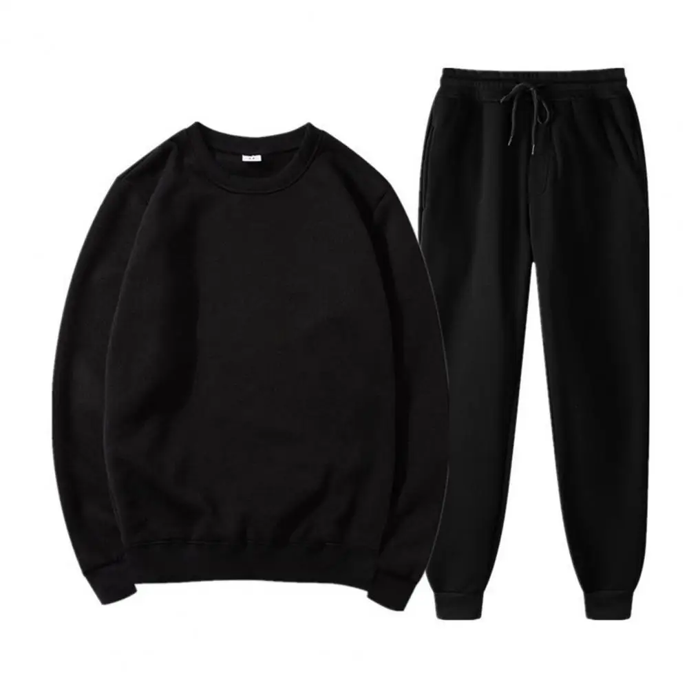 Men Sweatshirt Pants Set Men's Workout Sportwear Set with O-neck Long Sleeve Sweatshirt Elastic Waist Pants 2 Piece for Active