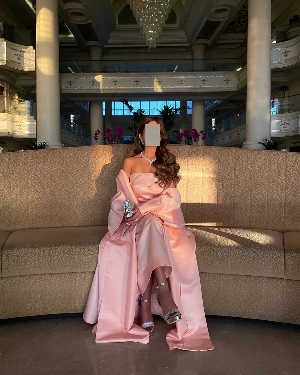 Msikoods Saudi Arabic Women Evening Dress Jacket Maxi Prom Gown Long Sleeves Pink Satin Wedding Party Dress Bespoke Formal Dress