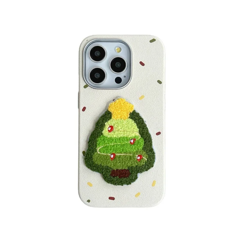 Korean Ins Embroidered Christmas Tree Suitable for Apple 16 Promax Phone Case IPhone 15 New Edition 12 Autumn/Winter 16 Pro