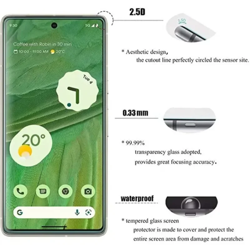 3PCS Safety Protective Glass For Google Pixel 3 5 3A 6 Full Cover Screen Protector For Pixel 6A 7 7A 4 XL 4A 5A Tempered Glass