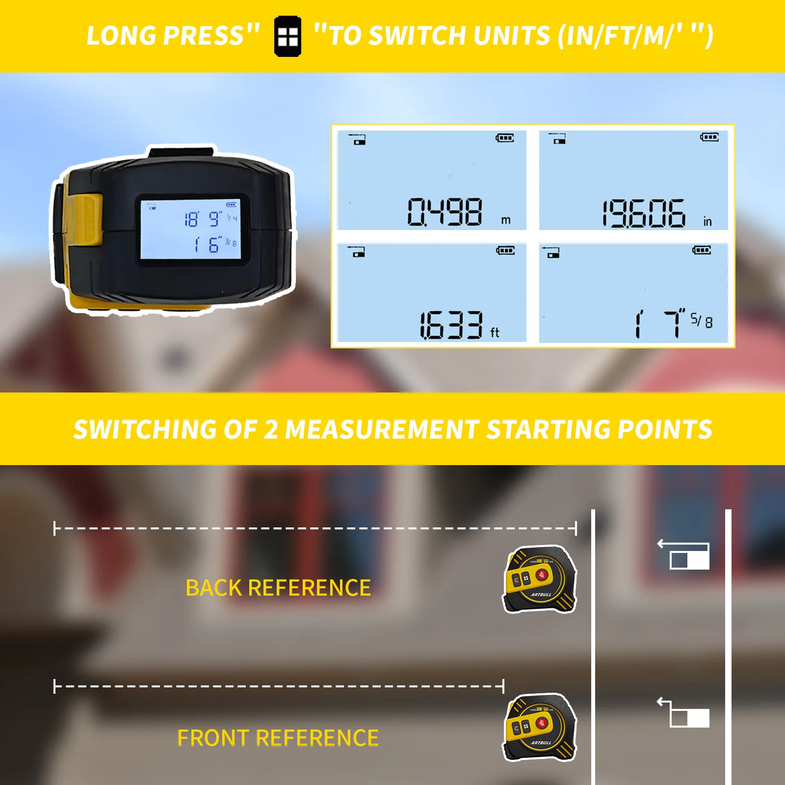 2in1 Multifunction Rechargeable 80m 40m with 5m Tape LCD Display with Backlight Laser Rangefinder Laser Tape Measure