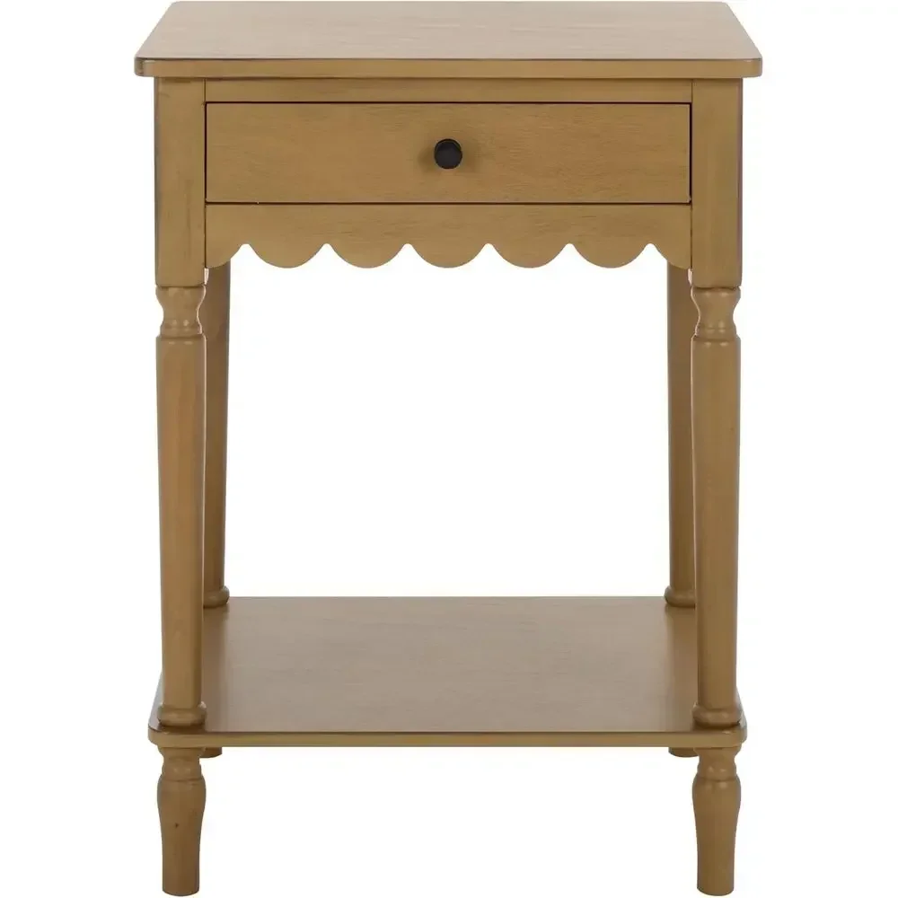 Desert Brown Accent Table with Drawers, Scalloped Apron, Traditional Nightstand