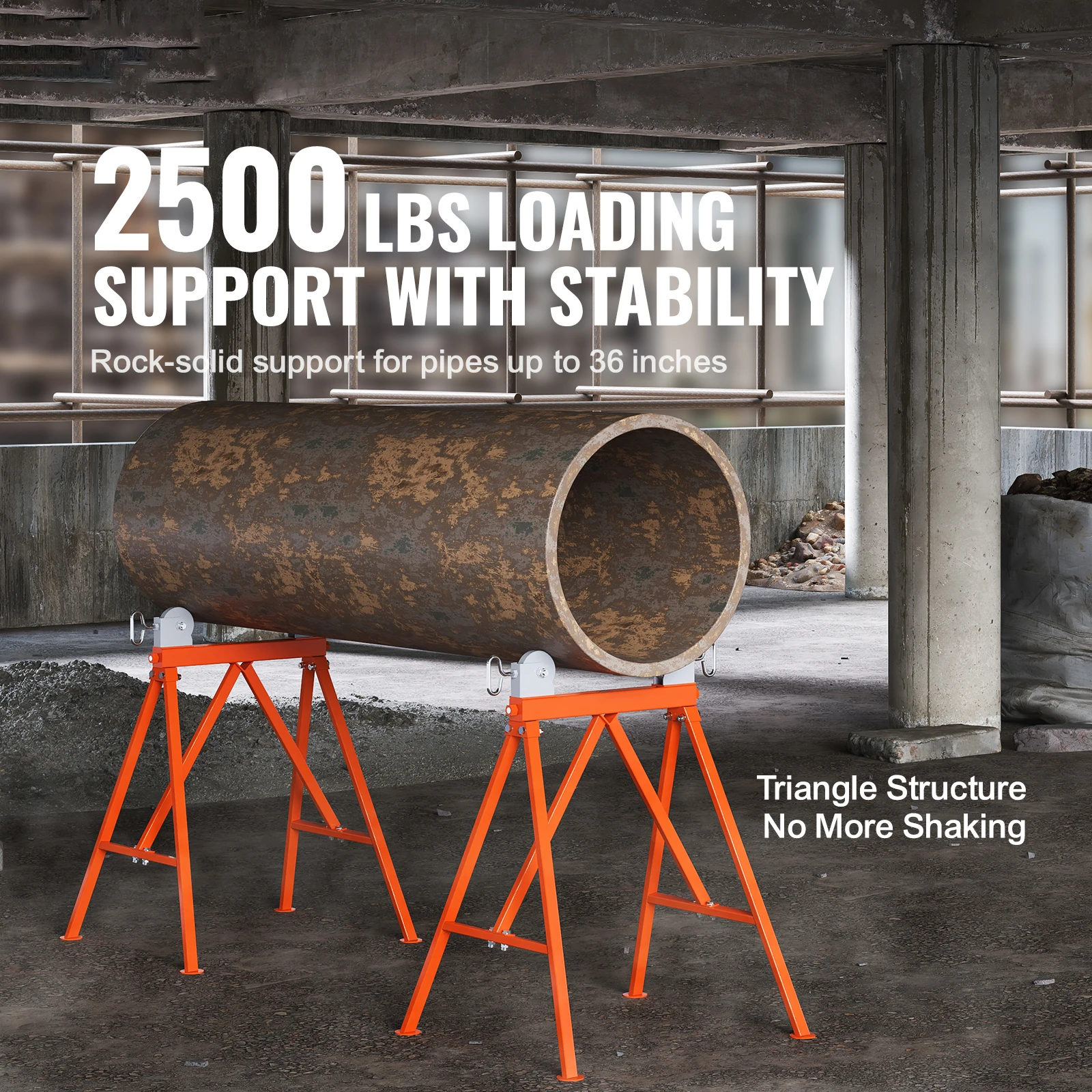 Pipe Stand with Roller Head, Heavy-Duty 2500 LBS Load Capacity, Suitable for 2-36 inches Pipes, 45 #   Steel Roller Pipe Stand for Welding
