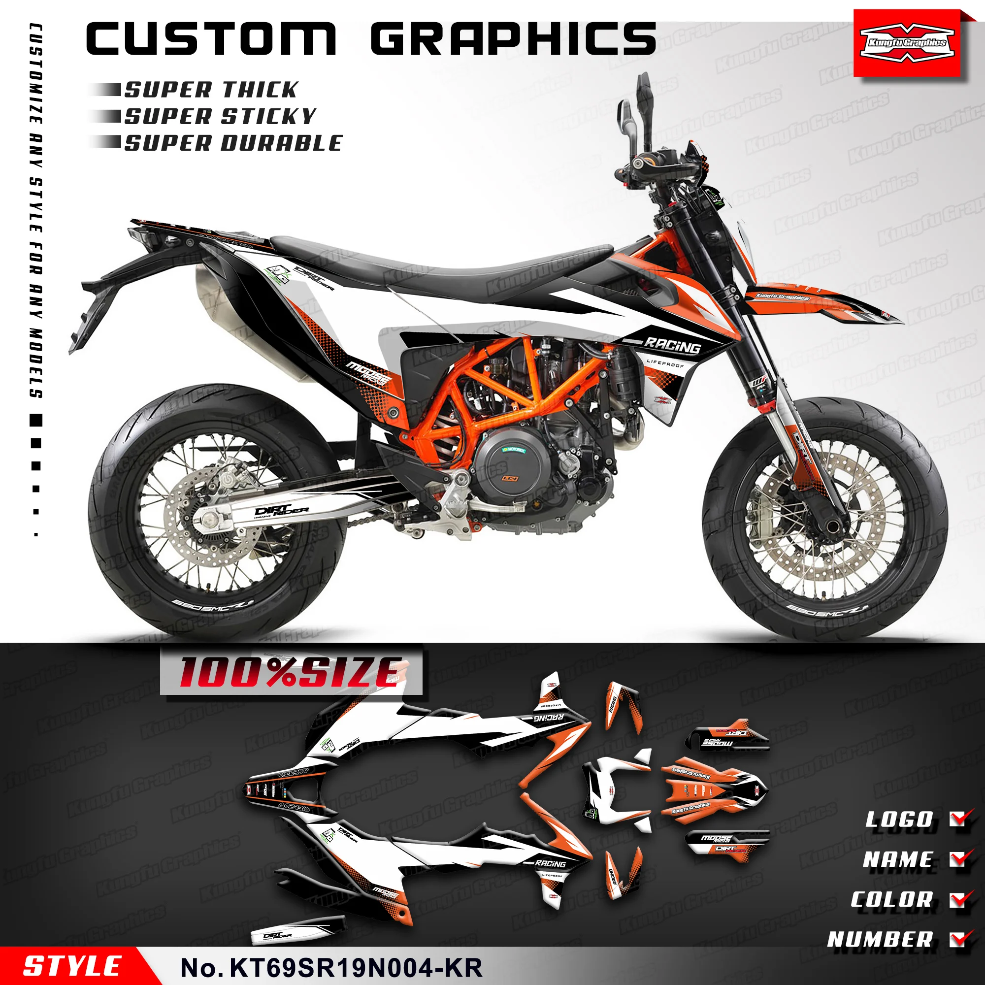 

KUNGFU GRAPHICS Sticker Sheet Racing Graphics for KTM 690 SMC R 690 Enduro R 2019 2020 2021 2022 2023 2024, Decoration