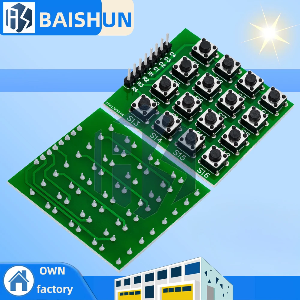 4x4 16-Key Matrix Keypad Module - Micro Switch Inline Button Array, MCU External Expansion Interface