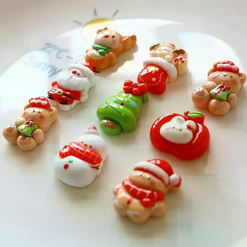 10pcs Cute Cartoon Christmas Christmas Tree Resin Flatback Cabochon DIY For Phone Case Hairpin Keychain Earrings Scrapbook