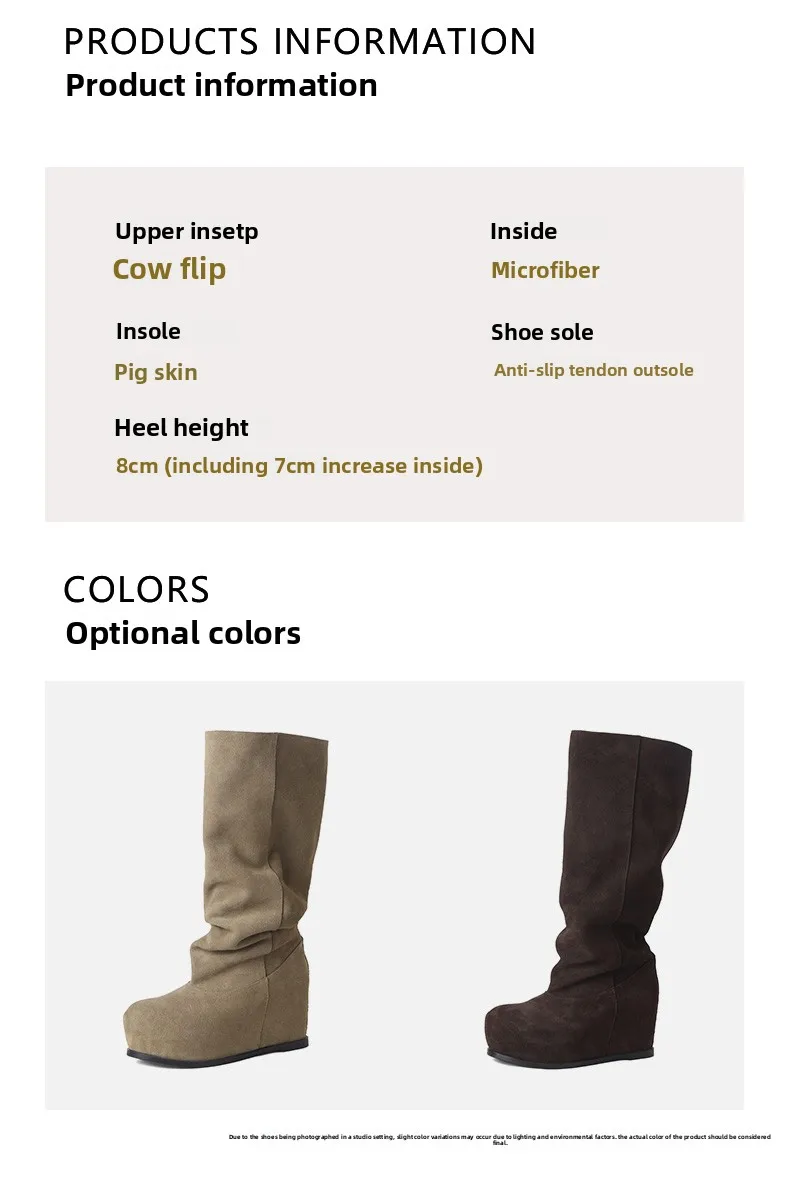 Women's New Autumn and Winter Knee High Boots with Pleated Thick Sole, Heel, Casual Leather Midsole Boots, Knight Boots