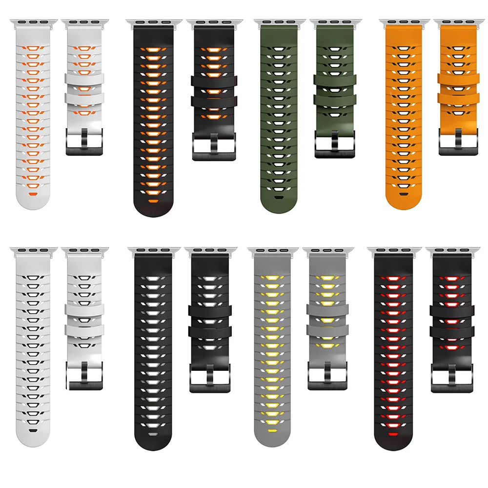 Pulseira de Silicone Respirável para Apple Watch, Pulseira de Pulseira Ultra 2, 49mm, Série 9, 8, 7, SE, 6, 45, 44, 42, 41, 38mm