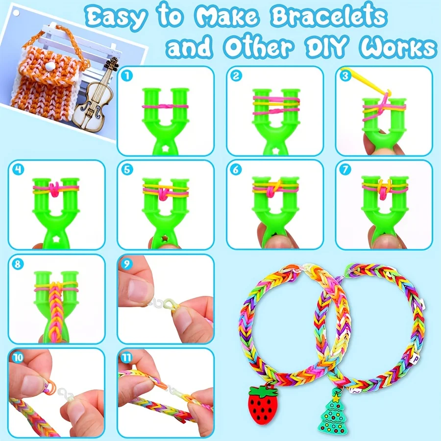 1300 Uds 24 rejillas/juego de bandas de goma fabricación de joyería DIY Kit de telar de banda de goma multicolor para pulseras conjunto de pulseras DIY bandas de telar