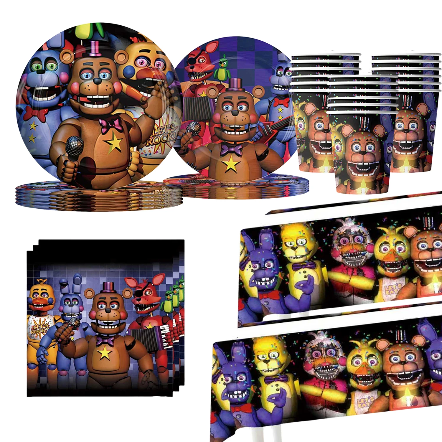 Friday Night-decoración para fiesta de cumpleaños con tema de oso demonio negro, vajilla, globo, plato, pancarta, telón de fondo de suministro para Baby Shower