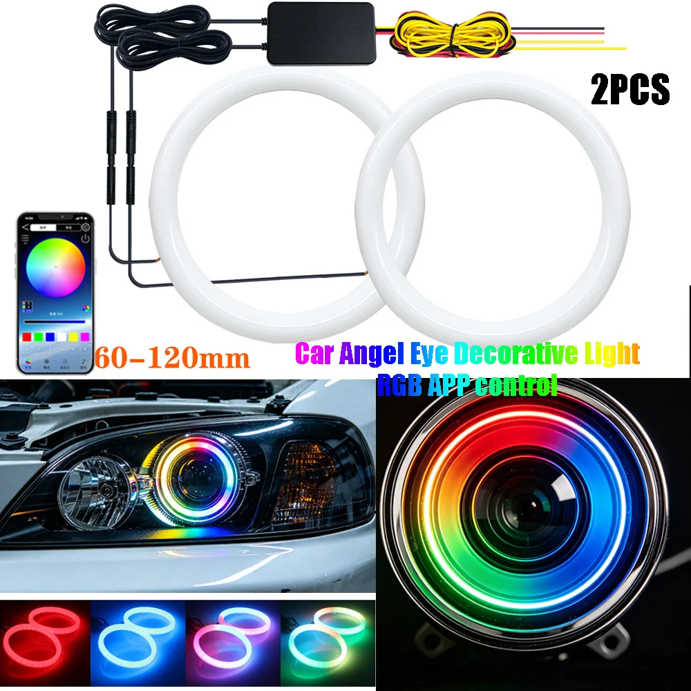 

2x Angel Eye Ring Cotton Light 12V 60-120MM RGB LED General Car Scooter DRL with Turn Signal Function APP Bluetooth Control
