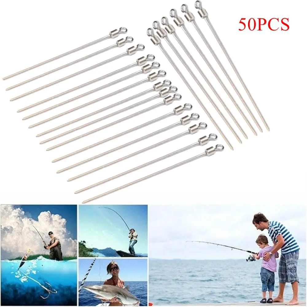 

50pcs Stainless Steel Fishing Connector Pin Brass Barrel Hard Steel Wire Fishing Swivel Long Pole Rolling Connector