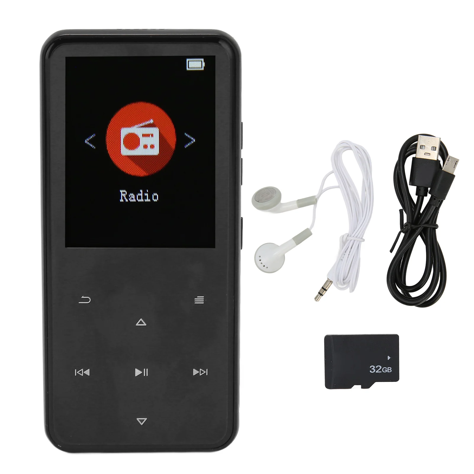 

MP3 Player 2.4 Inch Smart HD Noise Reduction Touch Button FM Radio 16GB Bluetooth 5.0 Music Player With Memory Card Black 32GB