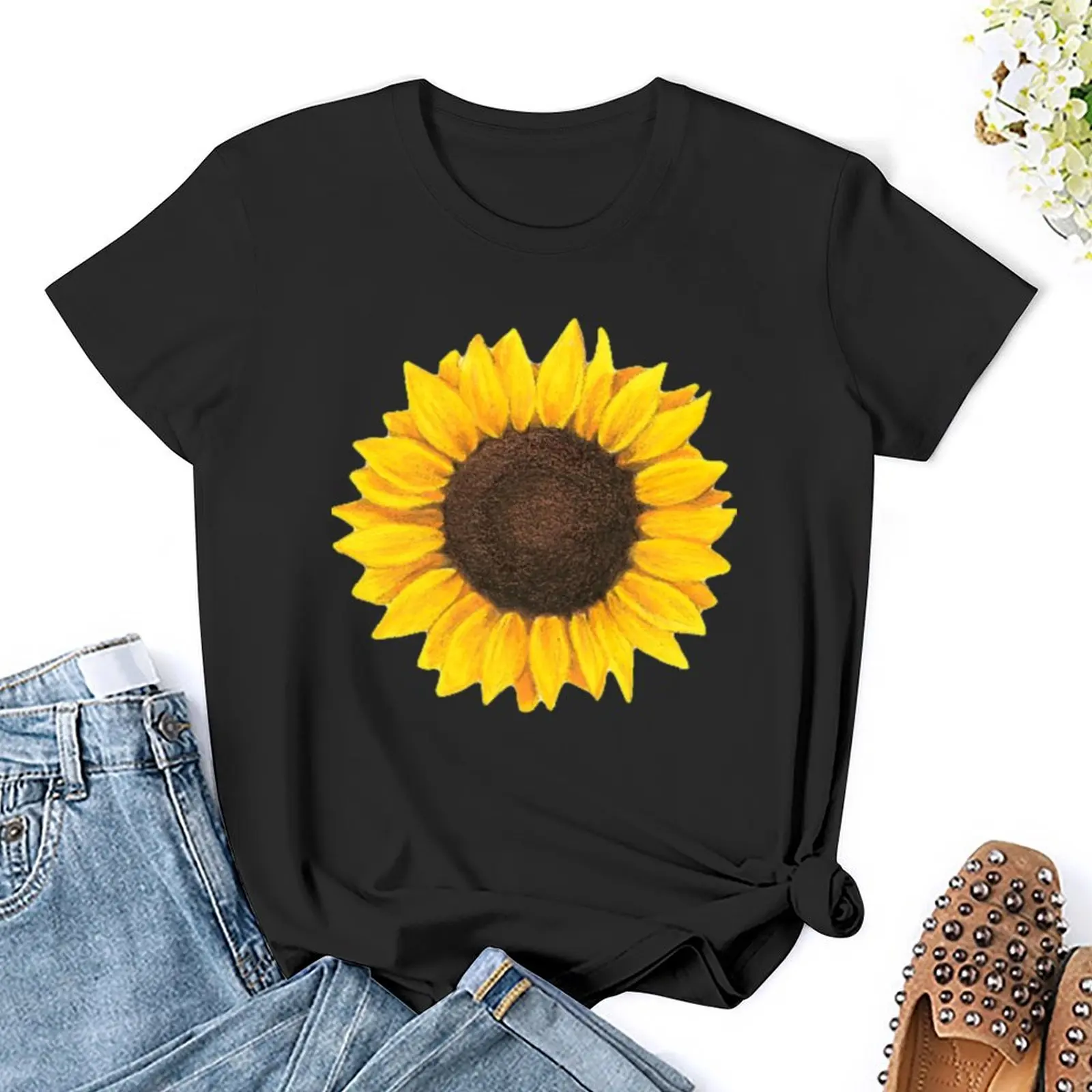 Sunflower drawing T-Shirt graphics Female clothing summer tops tshirts woman