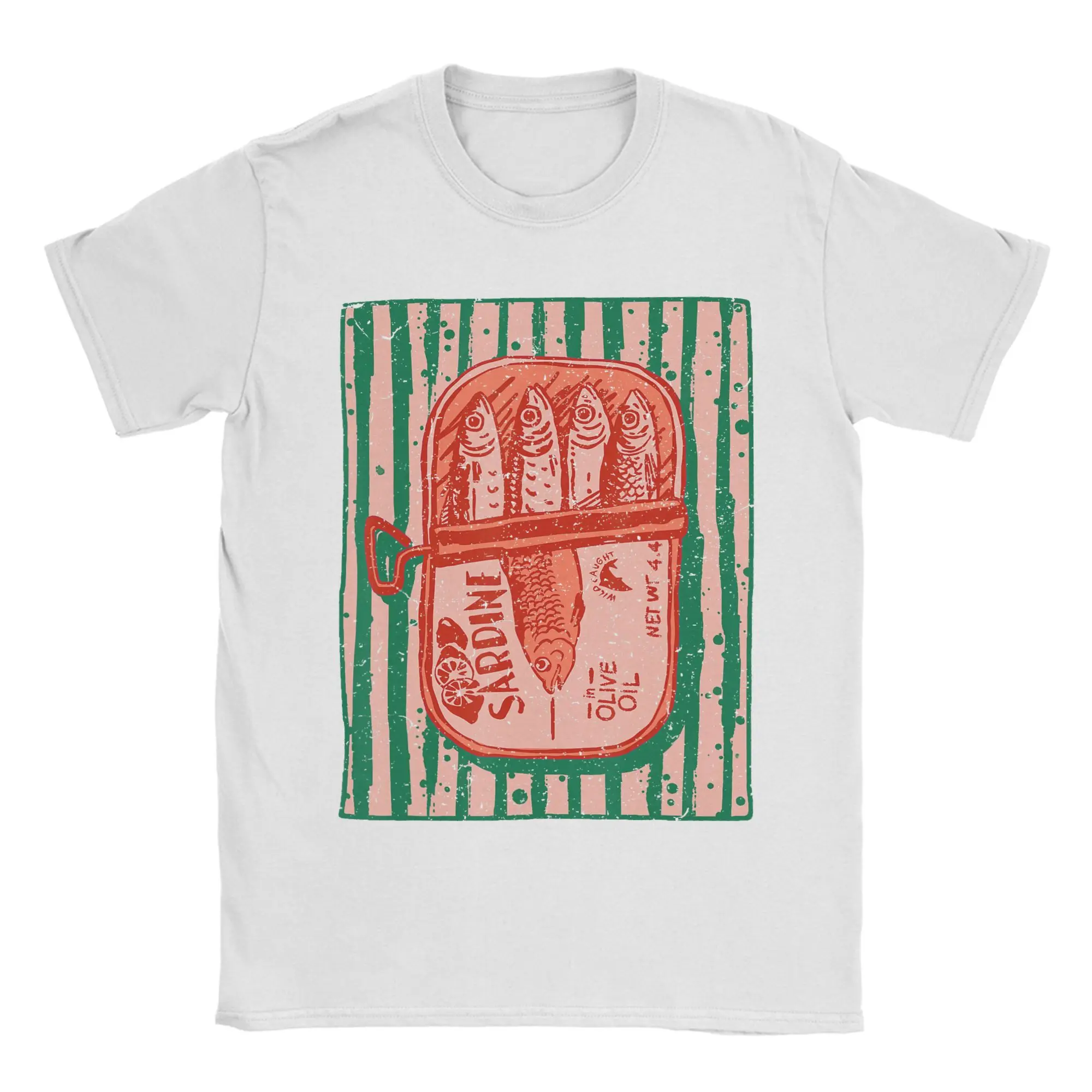 Men's Sardines Tinned Fish Graphic T Shirts Tees Beach Vintage Short Sleeves T-Shirt O Neck Popular Tee Shirt Plus Size 5XL 6XL